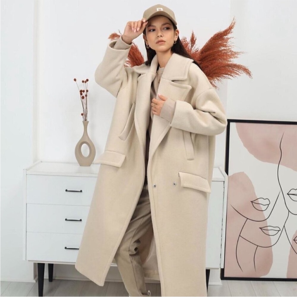 ZARA Oversized Vanilla/Cream Winter Lapel Pocket Long Pea Coat 2675/241/727